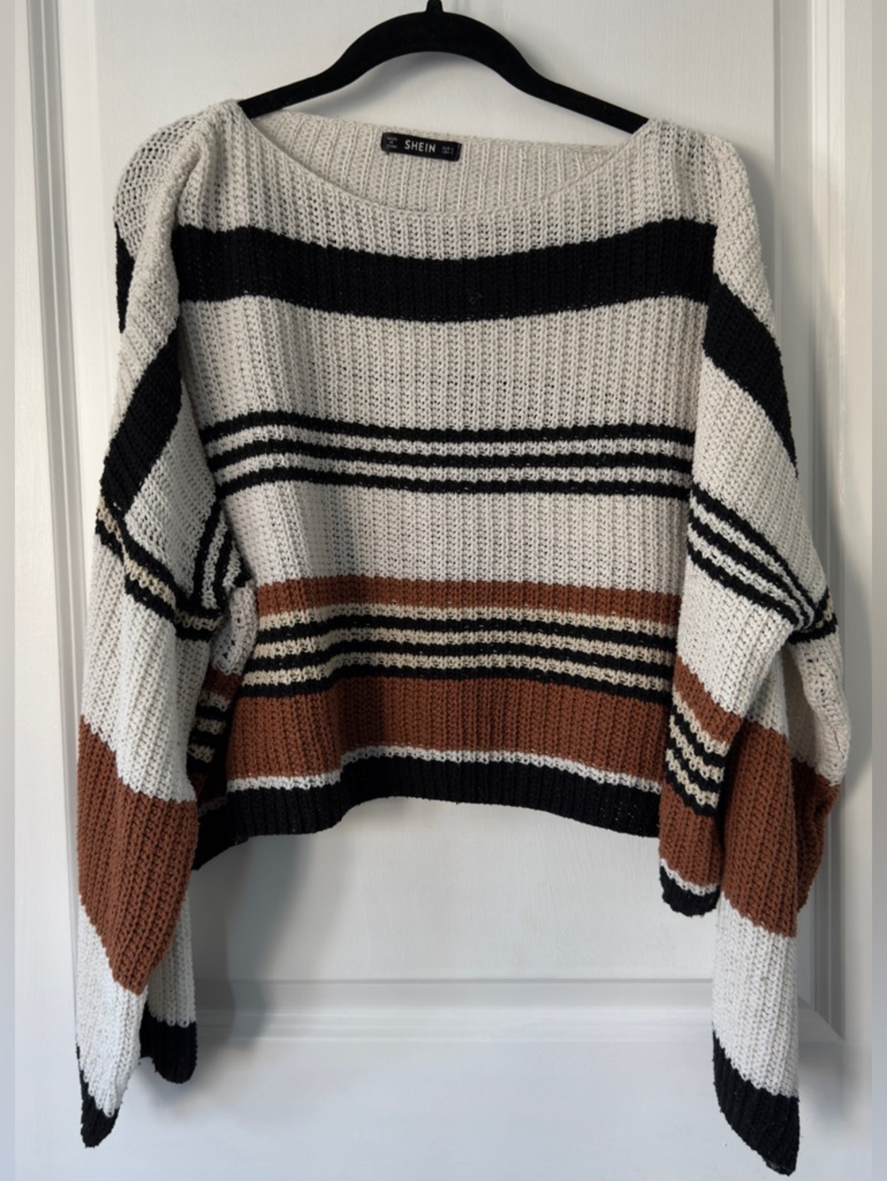 Slouchy Cropped Striped Lightweight Knit Sweater -Cozy Chic
